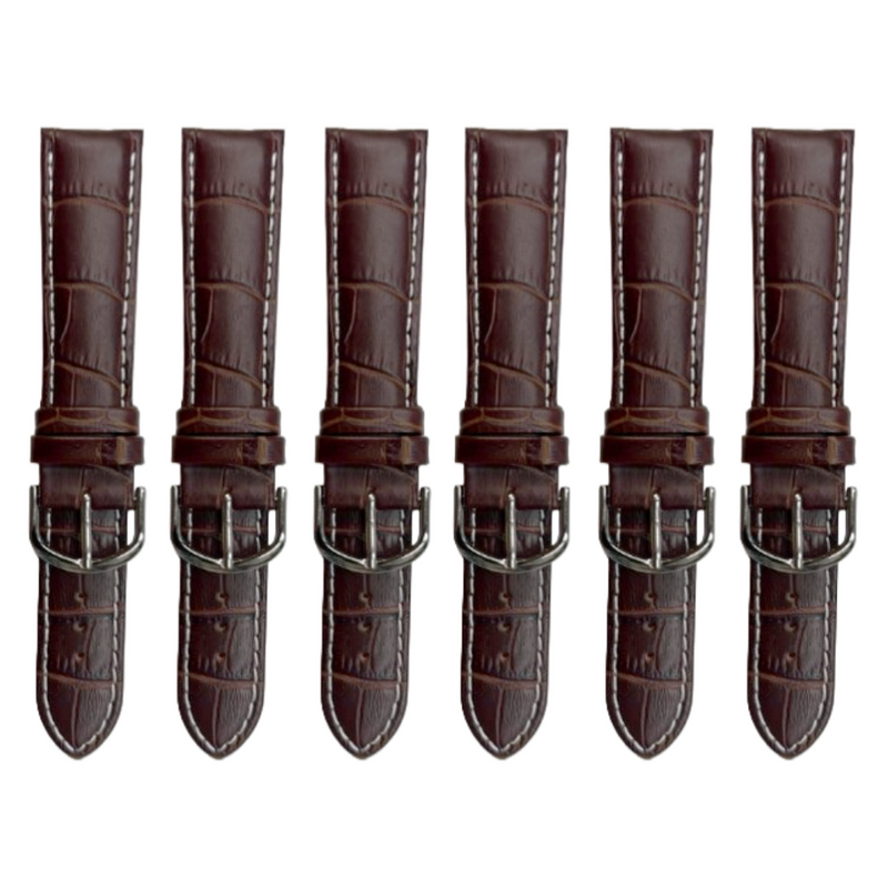 Load image into Gallery viewer, 6PCS Alligator Grain Dark Brown Leather Watch Band (12MM-30MM + XXL Sizes) Padded w/WHITE Stitches
