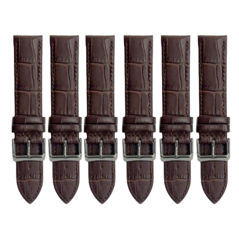 Load image into Gallery viewer, 6PCS Alligator Grain Dark Brown Leather Watch Band (12MM-30MM + XXL Sizes) Padded w/Brown Stitches
