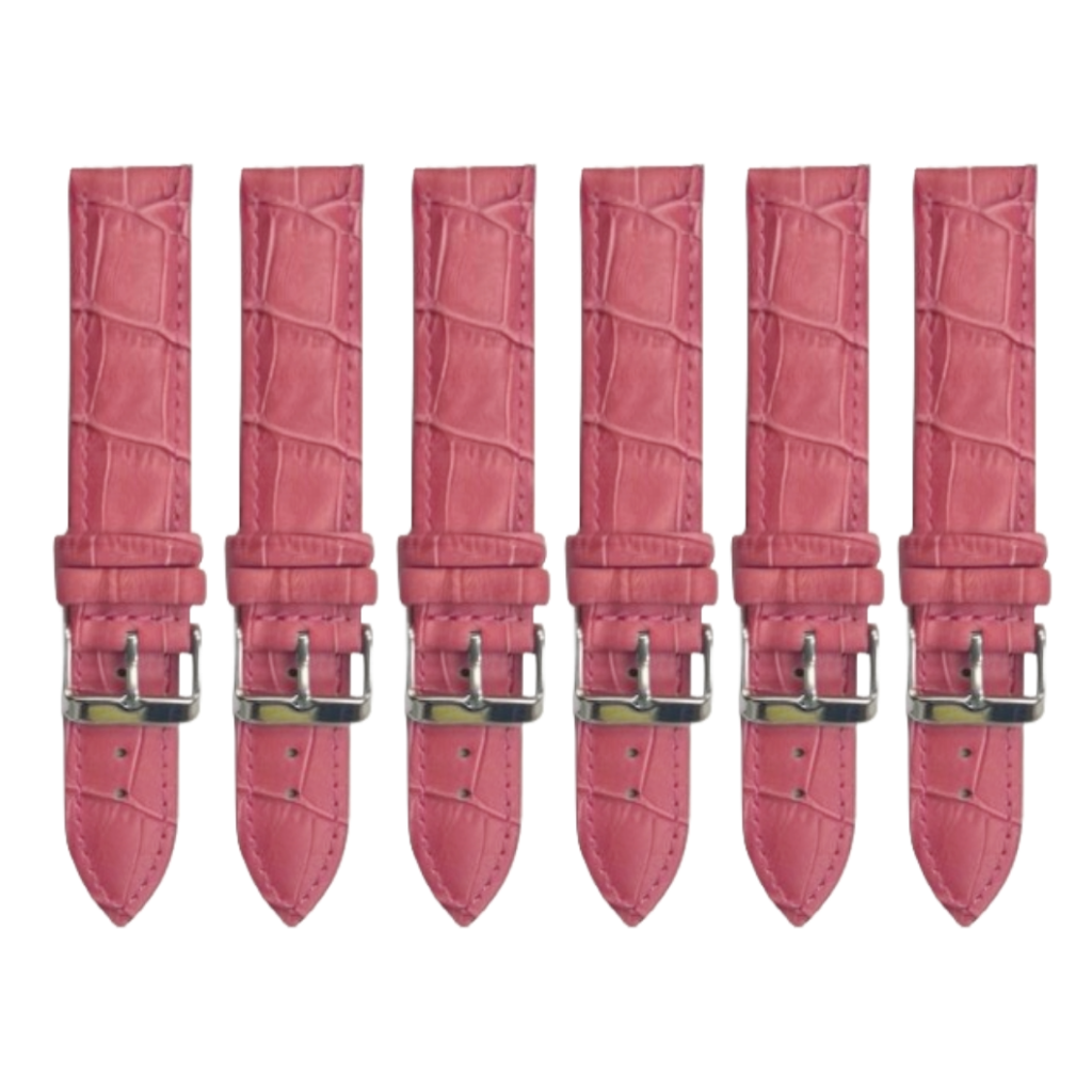 6PCS Alligator Grain PINK Leather Watch Band (12MM-22MM) Padded & Stitched