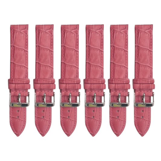 6PCS Alligator Grain PINK Leather Watch Band (12MM - 22MM) Padded & Stitched - Universal Jewelers & Watch Tools Inc.