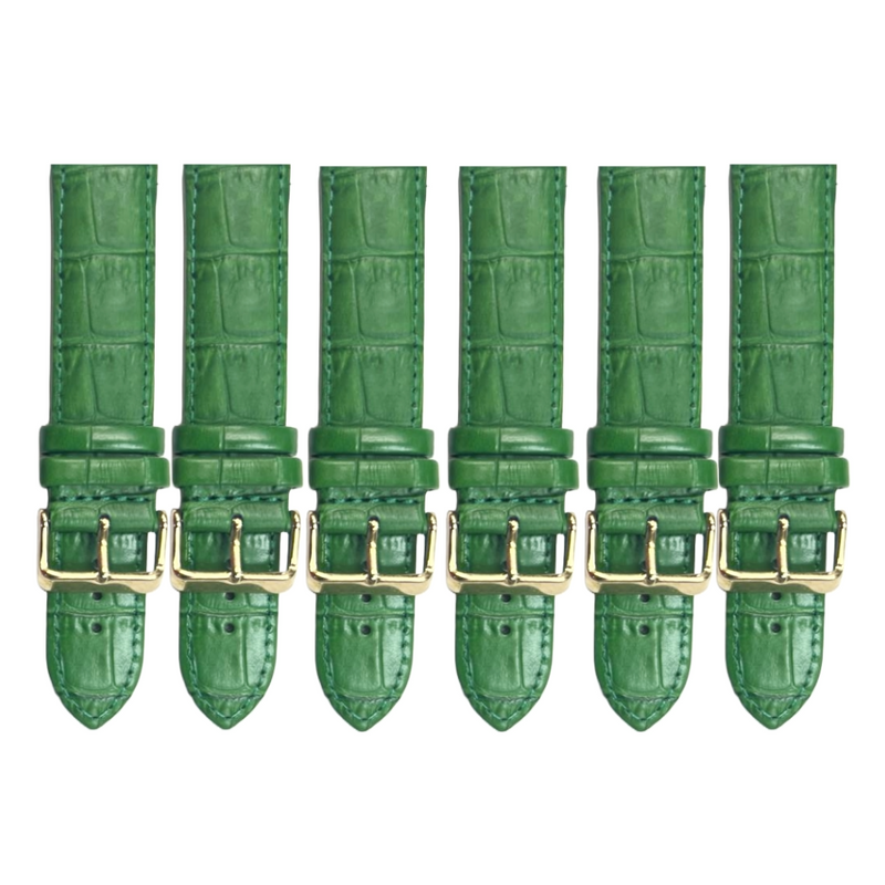 Load image into Gallery viewer, 6PCS Alligator Grain GREEN Leather Watch Band (16MM-24MM) Padded &amp; Stitched
