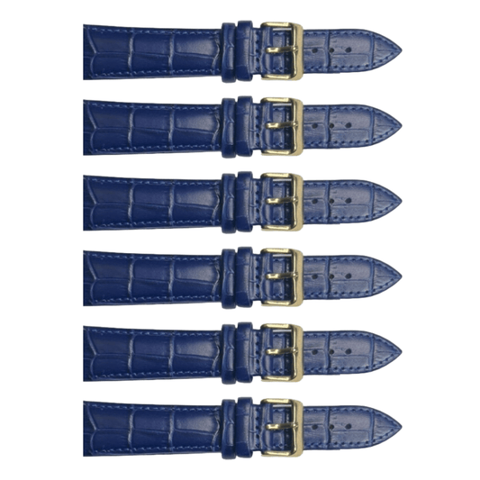 6PCS Alligator Grain Indigo Blue Leather Watch Band (20MMXXL & 22MM) Padded & Stitched - Universal Jewelers & Watch Tools Inc.