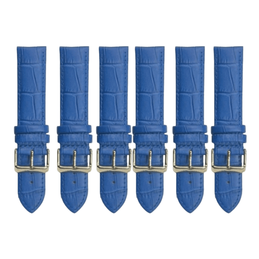 6PCS Alligator Grain DEMIN Blue Leather Watch Band (18MM & 20MM) Padded & Stitched - Universal Jewelers & Watch Tools Inc.
