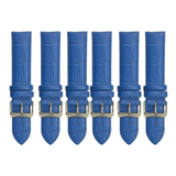 6PCS Alligator Grain DEMIN Blue Leather Watch Band (18MM & 20MM) Padded & Stitched