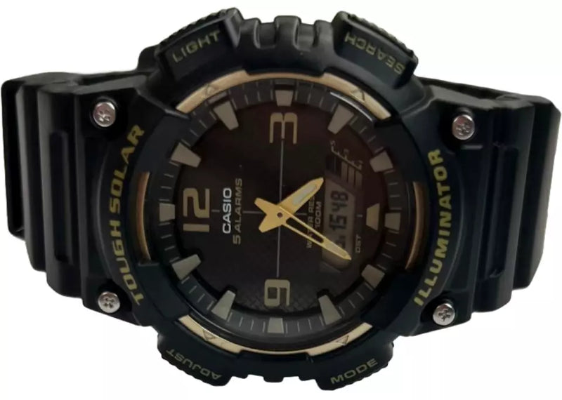 Load image into Gallery viewer, Casio SOLAR POWERED AQ-S810W Watch Black &amp; Gold 5 Alarms 100M WR 31TZ/48 Cities
