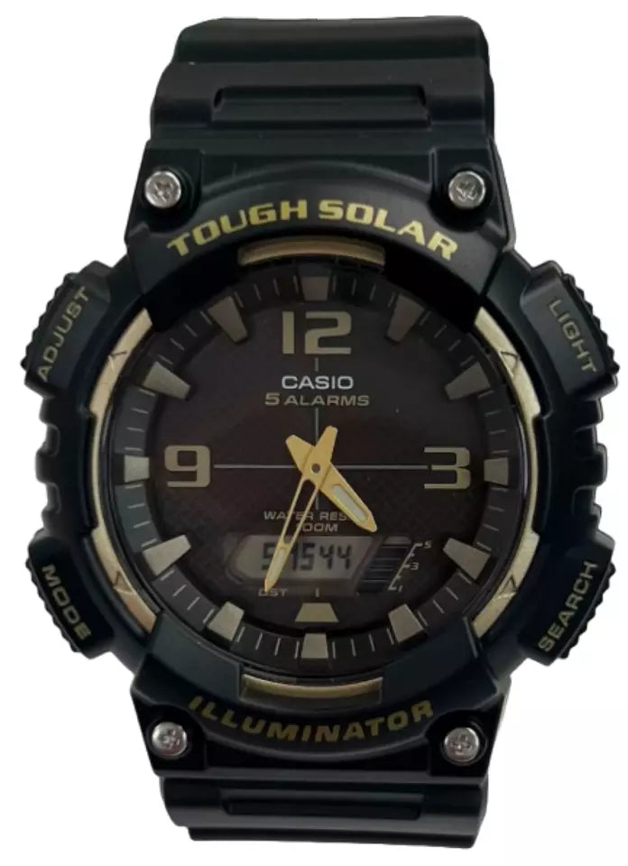 Load image into Gallery viewer, Casio SOLAR POWERED AQ-S810W Watch Black &amp; Gold 5 Alarms 100M WR 31TZ/48 Cities
