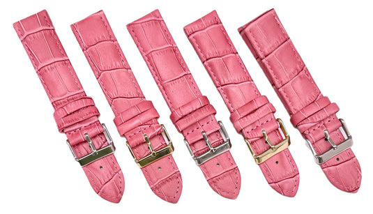 Watch Band Pink Genuine Leather Alligator Grain Padded, Stitched, 12mm-22mm