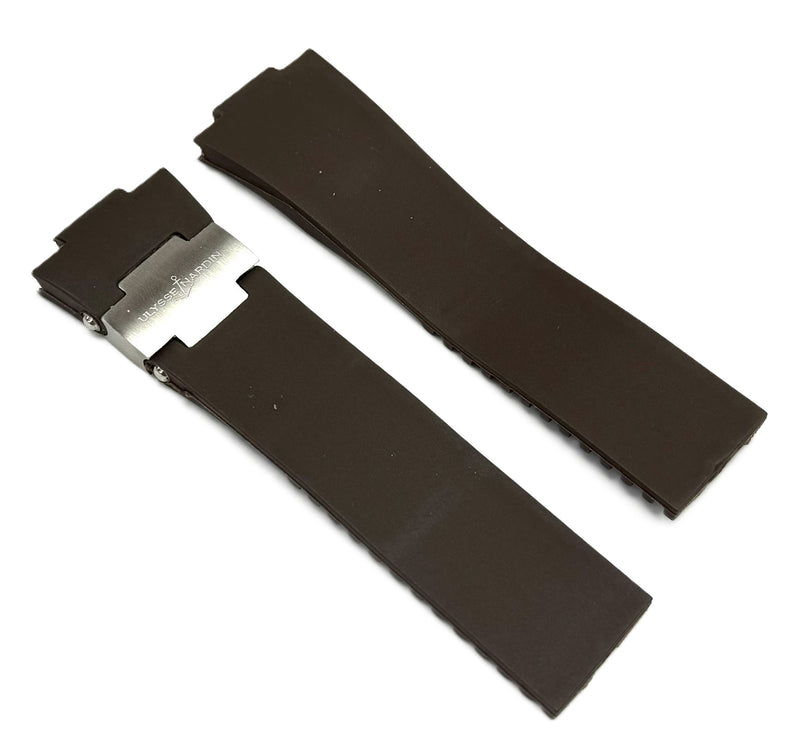 Load image into Gallery viewer, 12x25x20 mm Plain Brown Rubber Ulysse Nardin Watch Band for Marine Diver
