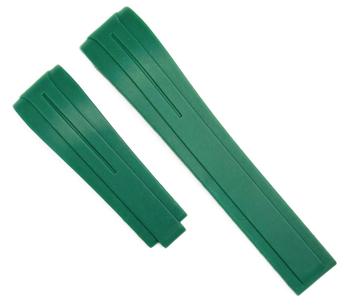 20mm Curved-End Vulcanized Rubber Watch Band for ROLEX Watches, Green Color