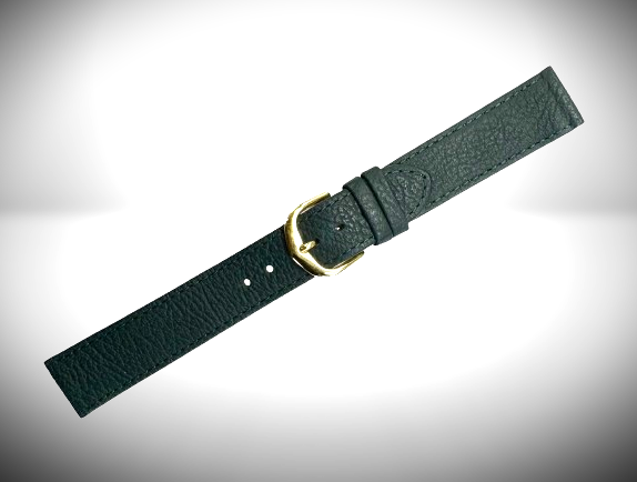 20MM Flat D.Green Genuine Leather Plain Grain Watch Band, Stitched