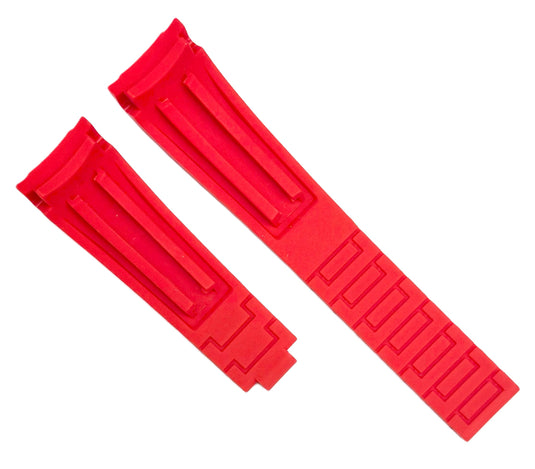 20mm Curved-End Vulcanized Rubber Watch Band for ROLEX Watches, Red Color