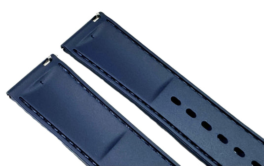 20-22mm New FKM Fluorine Rubber, Blue Watch Band with Alligator Grain