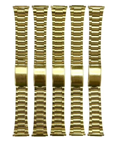 16 - 22MM Textured Oyster Style Gold Tone Stainless Steel Band with fold - over clasp - Universal Jewelers & Watch Tools Inc.