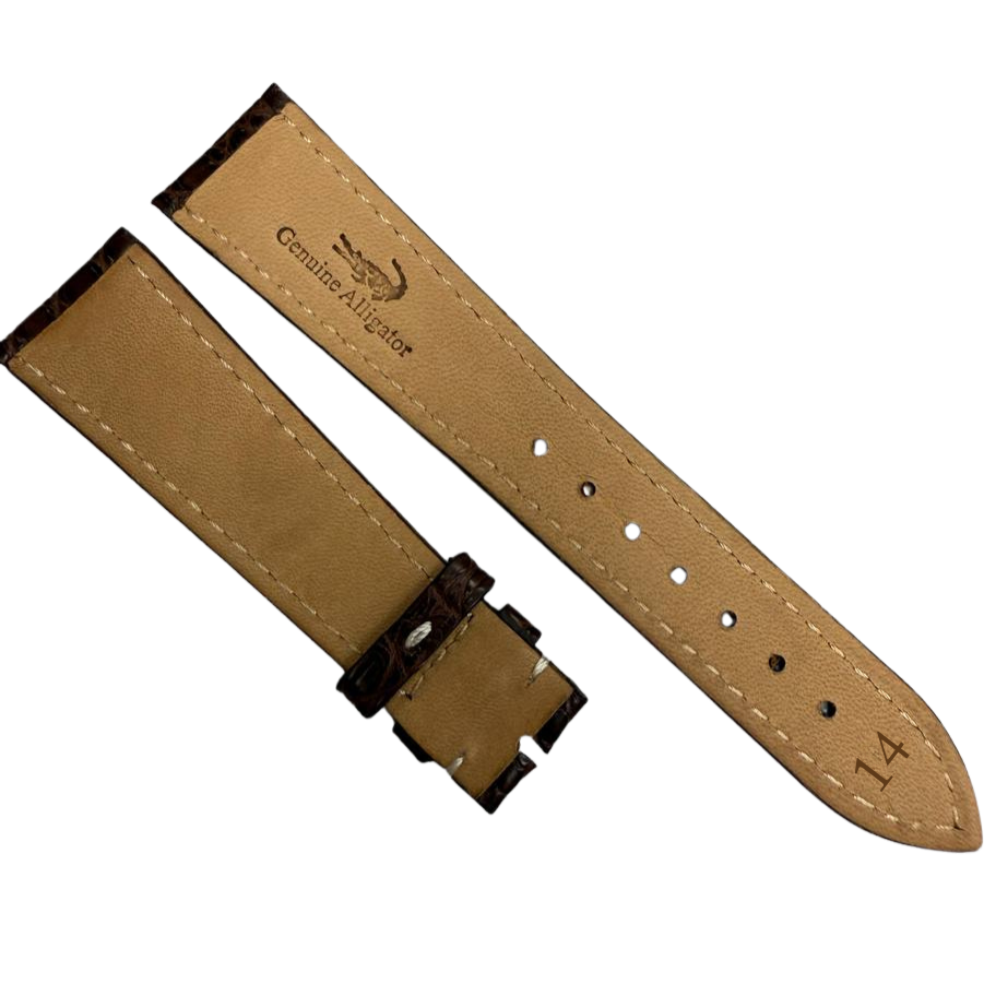 100% Real Genuine Alligator Leather Dark Brown Watch Strap w/ White Stitch | Choose Size