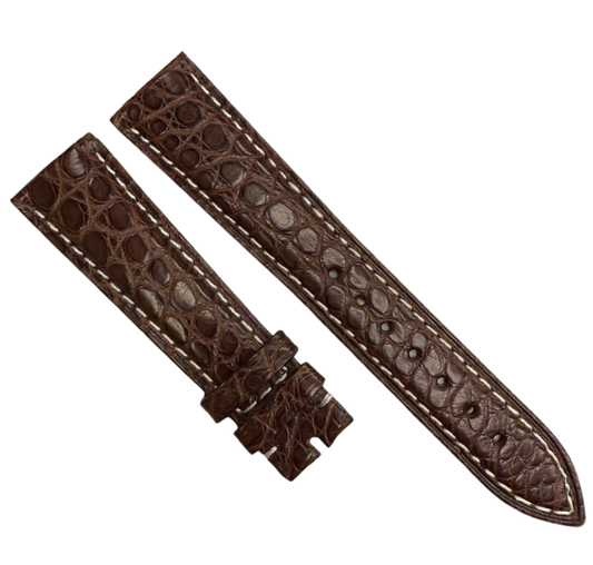 100% Real Genuine Alligator Leather Dark Brown Watch Strap w/ White Stitch | Choose Size