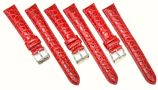 (18-30) mm Genuine Leather Red Crocodile Grain Watch Band, Padded & Stitched