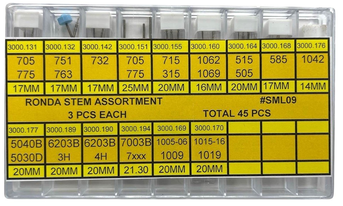45 Pcs RONDA Stem Assortment, Watchmaker Essential Tool - Universal Jewelers & Watch Tools Inc.