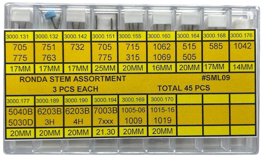 45 Pcs RONDA Stem Assortment, Watchmaker Essential Tool