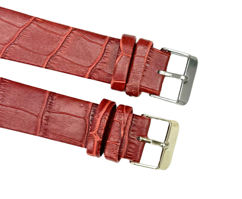 Load image into Gallery viewer, (12-24) mm Italian Genuine Leather, Maroon Alligator Grain, Flat Watch Band with Unstitched
