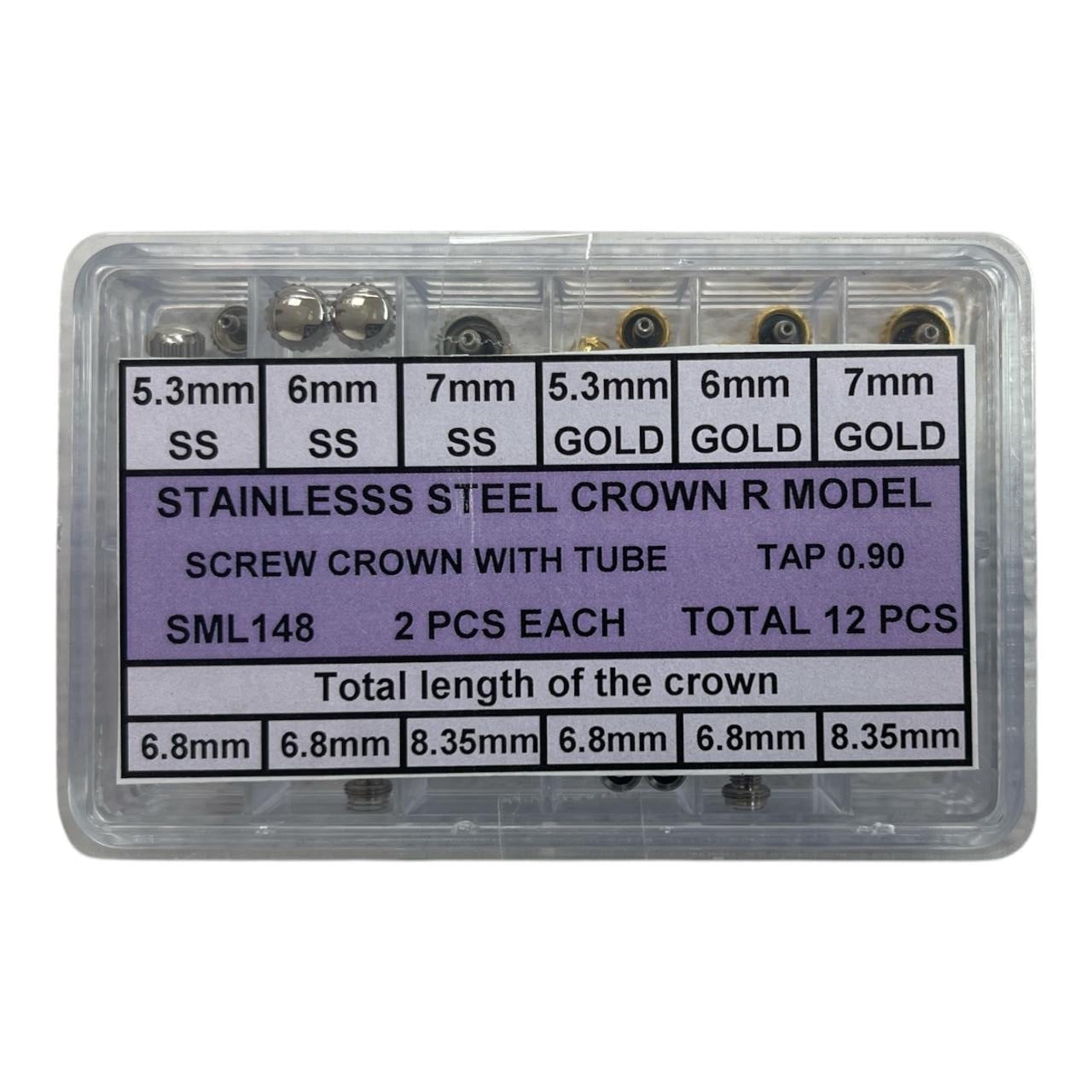 5.3mm-7mm Waterproof Screw Crown Assortment for Rolex Models, 12 Pcs