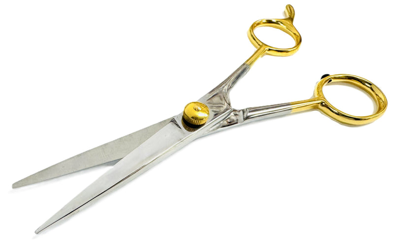 Load image into Gallery viewer, GERMAN STAINLESS STEEL STYLO CUT GOLDEN SHEARS/SCISSORS 5.5&quot;
