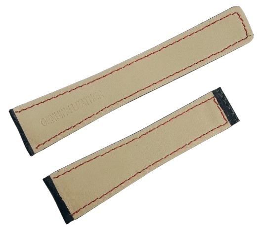 22mm Black Padded Carbon Fiber Pattern Leather Watch Band with Red Stitched - Universal Jewelers & Watch Tools Inc.