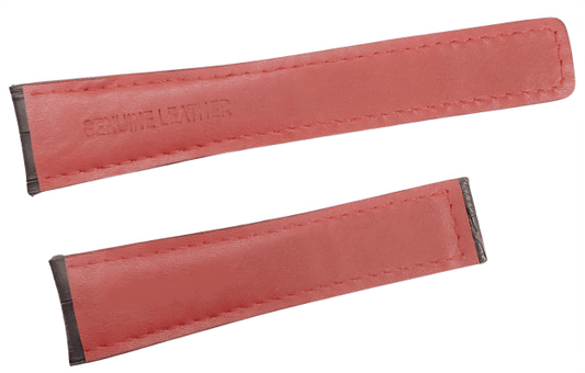 22mm Brown Alligator Grain Genuine Leather Watch Band with Padded - Red Stitched - Universal Jewelers & Watch Tools Inc.