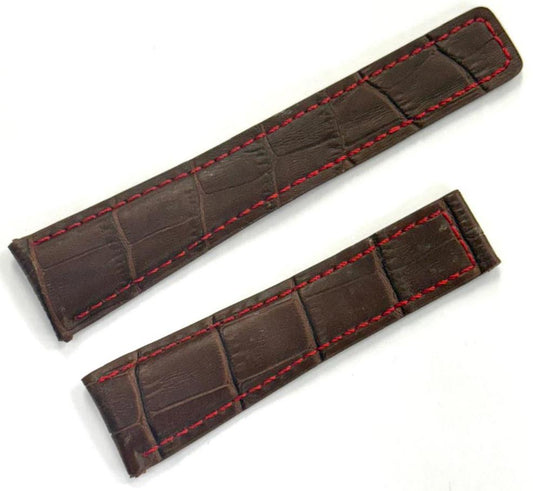 22mm Brown Alligator Grain Genuine Leather Watch Band with Padded - Red Stitched - Universal Jewelers & Watch Tools Inc.