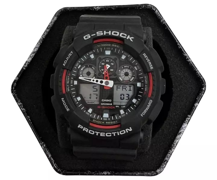 Men’s Casio G-SHOCK Model: GA100-1A4 Digital Resin Sport Red & Black Wristwatch