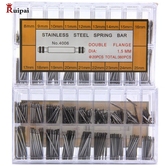 RUIPAI 360pcs 1.3/1.5/1.78mm  Stainless Steel Watch Strap Spring Bar Set  [8-25mm]