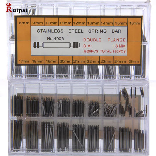 RUIPAI 360pcs 1.3/1.5/1.78mm  Stainless Steel Watch Strap Spring Bar Set  [8-25mm]