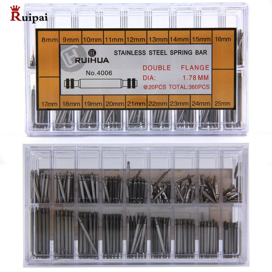 RUIPAI 360pcs 1.3/1.5/1.78mm  Stainless Steel Watch Strap Spring Bar Set  [8-25mm]