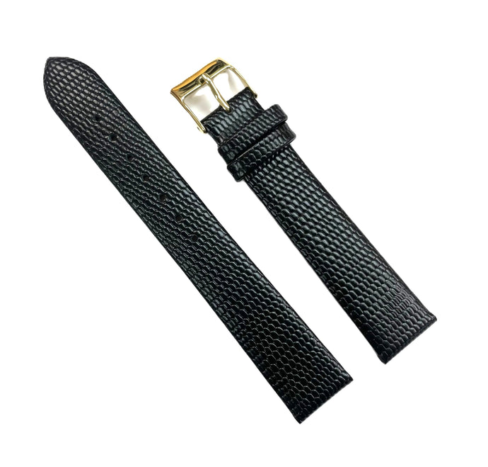 WATCH BAND GENUINE LEATHER LIZARD BLACK 18x14MM/LONG/REGULAR/SHORT TOP QUALITY