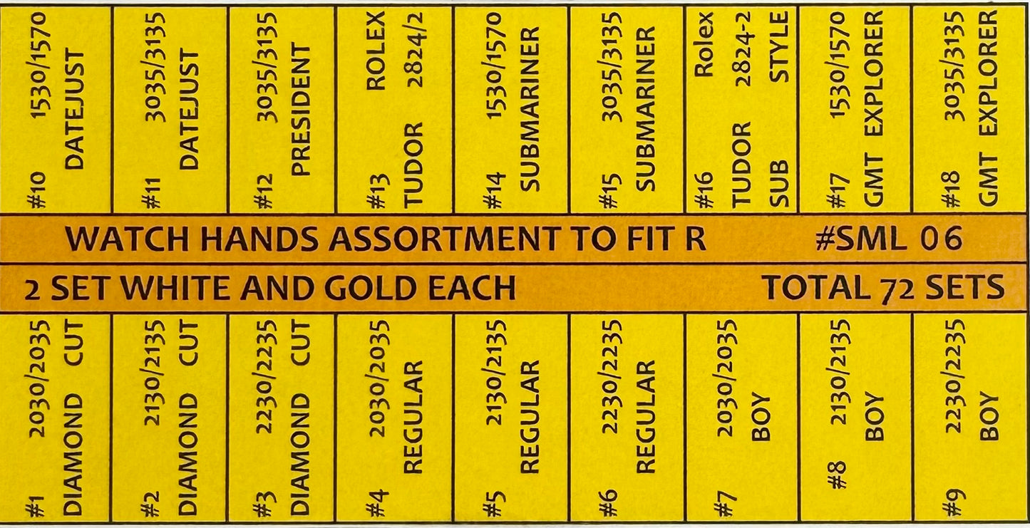 72 set Watch Hands Assortment to fit Rolex Models