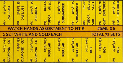 72 set Watch Hands Assortment to fit Rolex Models