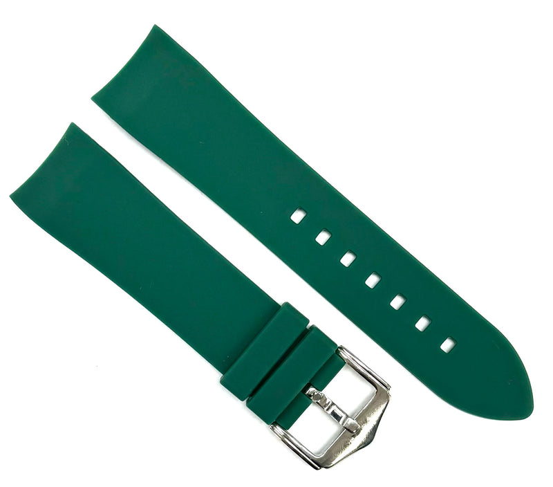 Load image into Gallery viewer, 18-24mm Green Color Curve-end Plain Soft Silicon Rubber Watch Band
