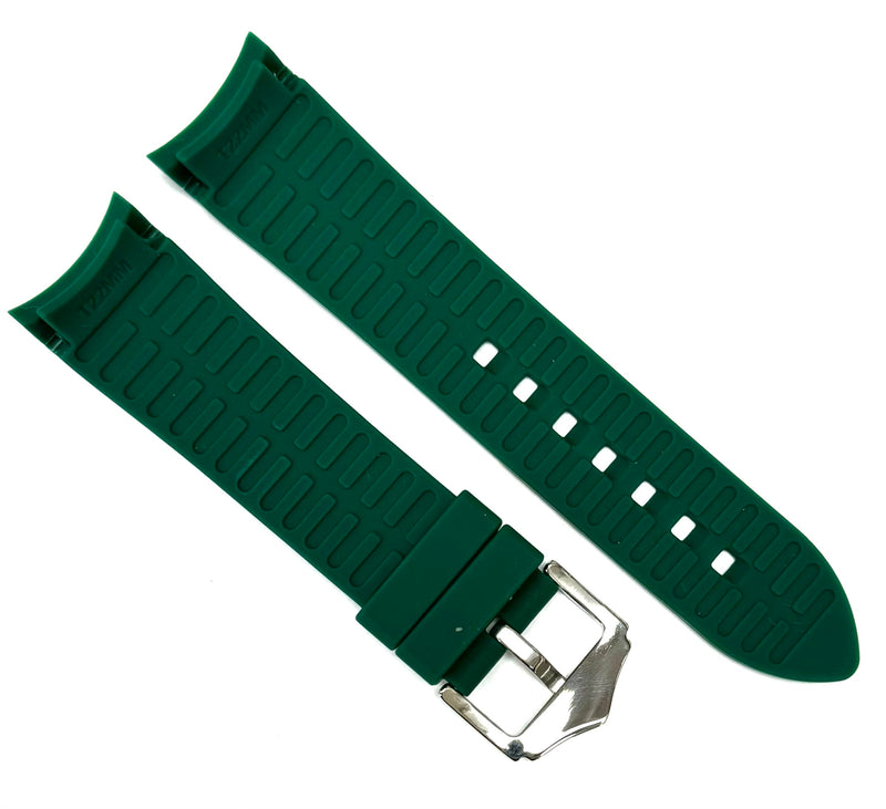 Load image into Gallery viewer, 18-24mm Green Color Curve-end Plain Soft Silicon Rubber Watch Band
