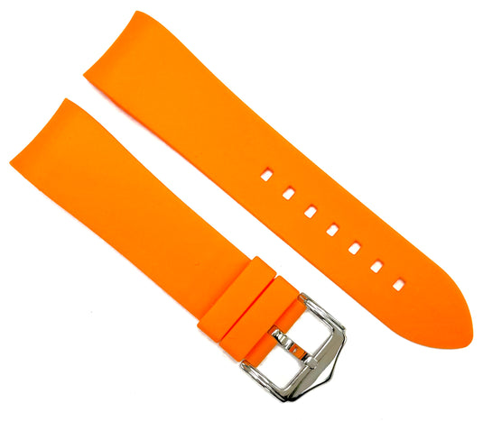 18-24mm Orange Color Curve-end Plain Soft Silicon Rubber Watch Band