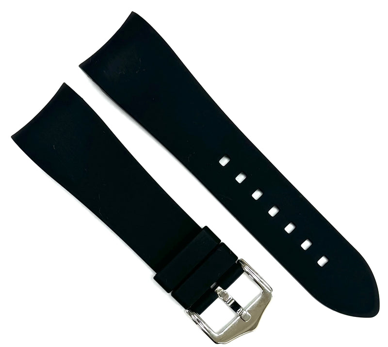 Load image into Gallery viewer, 18-24mm Black Color Curve-end Plain Soft Silicon Rubber Watch Band
