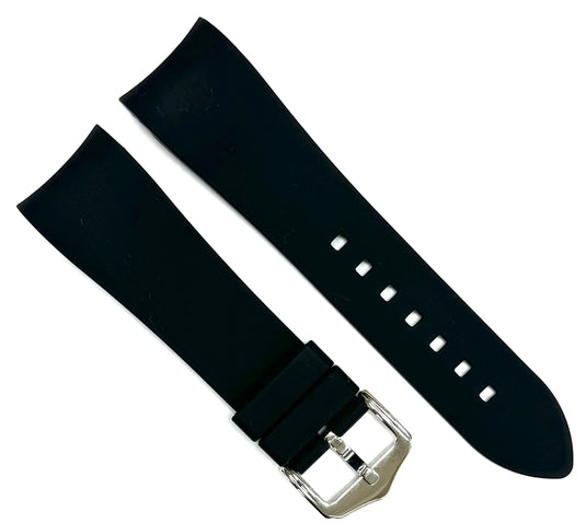 18-24mm Black Color Curve-end Plain Soft Silicon Rubber Watch Band