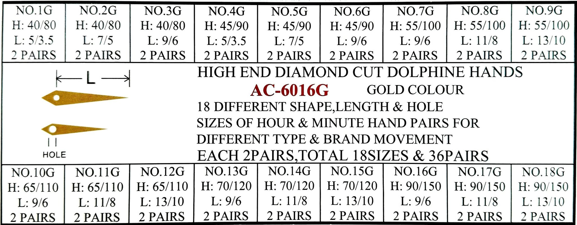 18 Different Style, High End Diamond Cut Dolphine Hands for Branded Movements - Universal Jewelers & Watch Tools Inc.