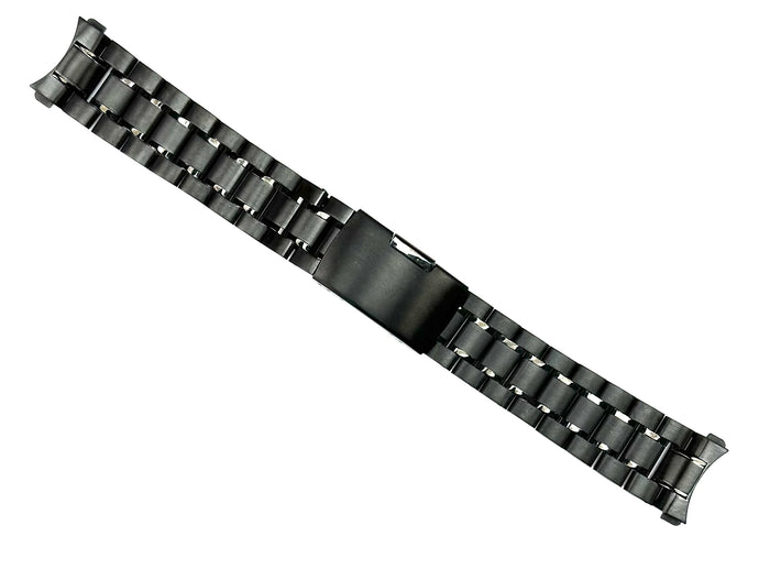 16mm Curved-End Black Oyster Style with 2-Line Textured Stainless Steel Watch Band