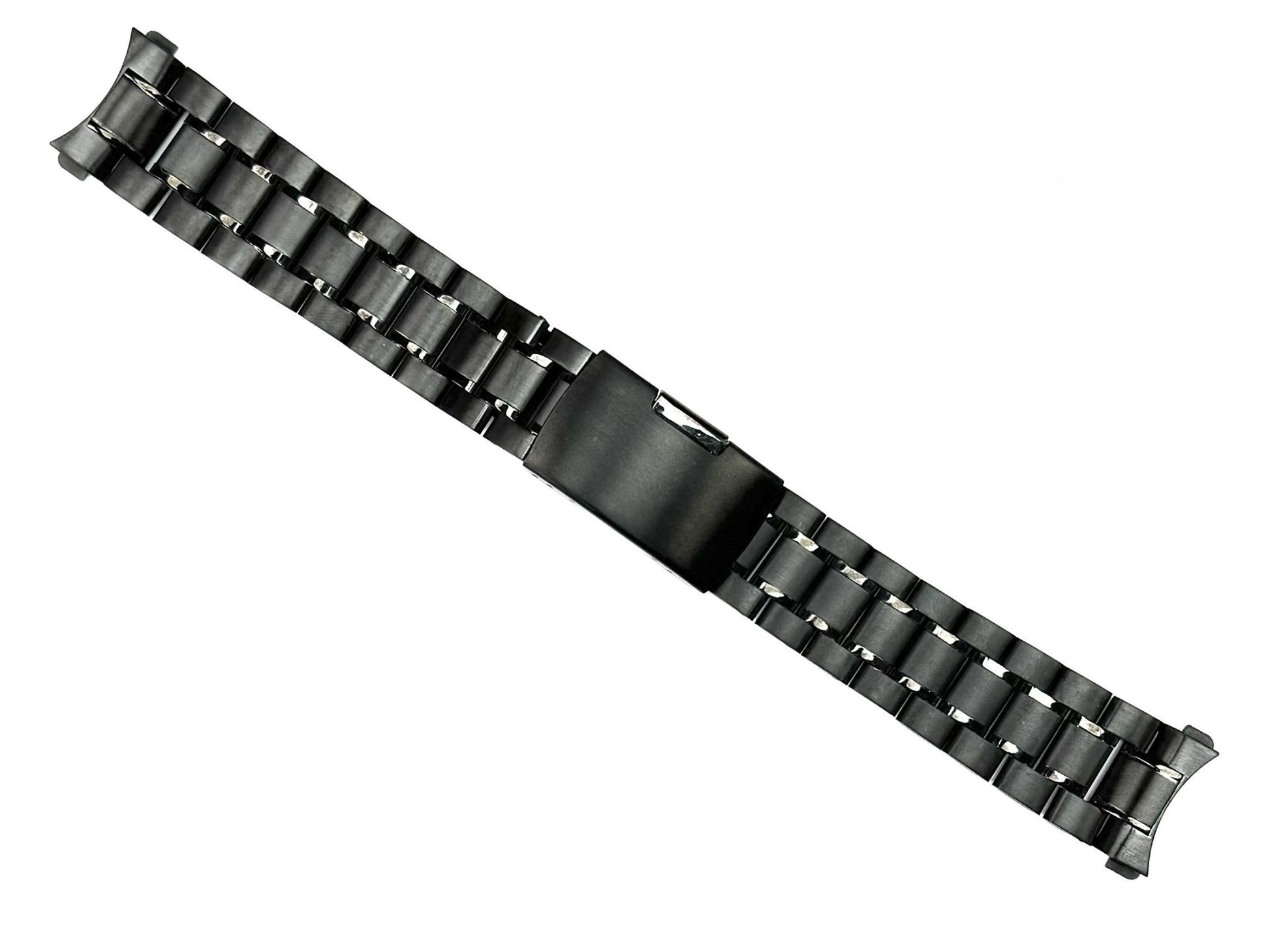 20mm Curved - End Black Oyster Style with 2 - Line Textured Stainless Steel Watch Band - Universal Jewelers & Watch Tools Inc.