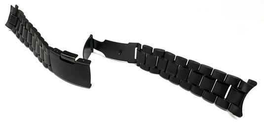 20mm Curved-End Black Oyster Style with 2-Line Textured Stainless Steel Watch Band