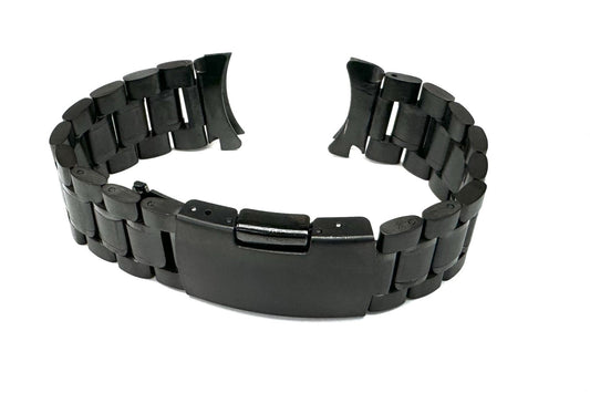 16mm Curved - End Black Oyster Style with 2 - Line Textured Stainless Steel Watch Band - Universal Jewelers & Watch Tools Inc.