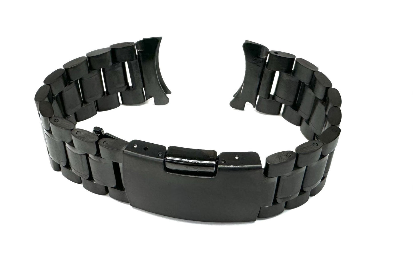20mm Curved - End Black Oyster Style with 2 - Line Textured Stainless Steel Watch Band - Universal Jewelers & Watch Tools Inc.
