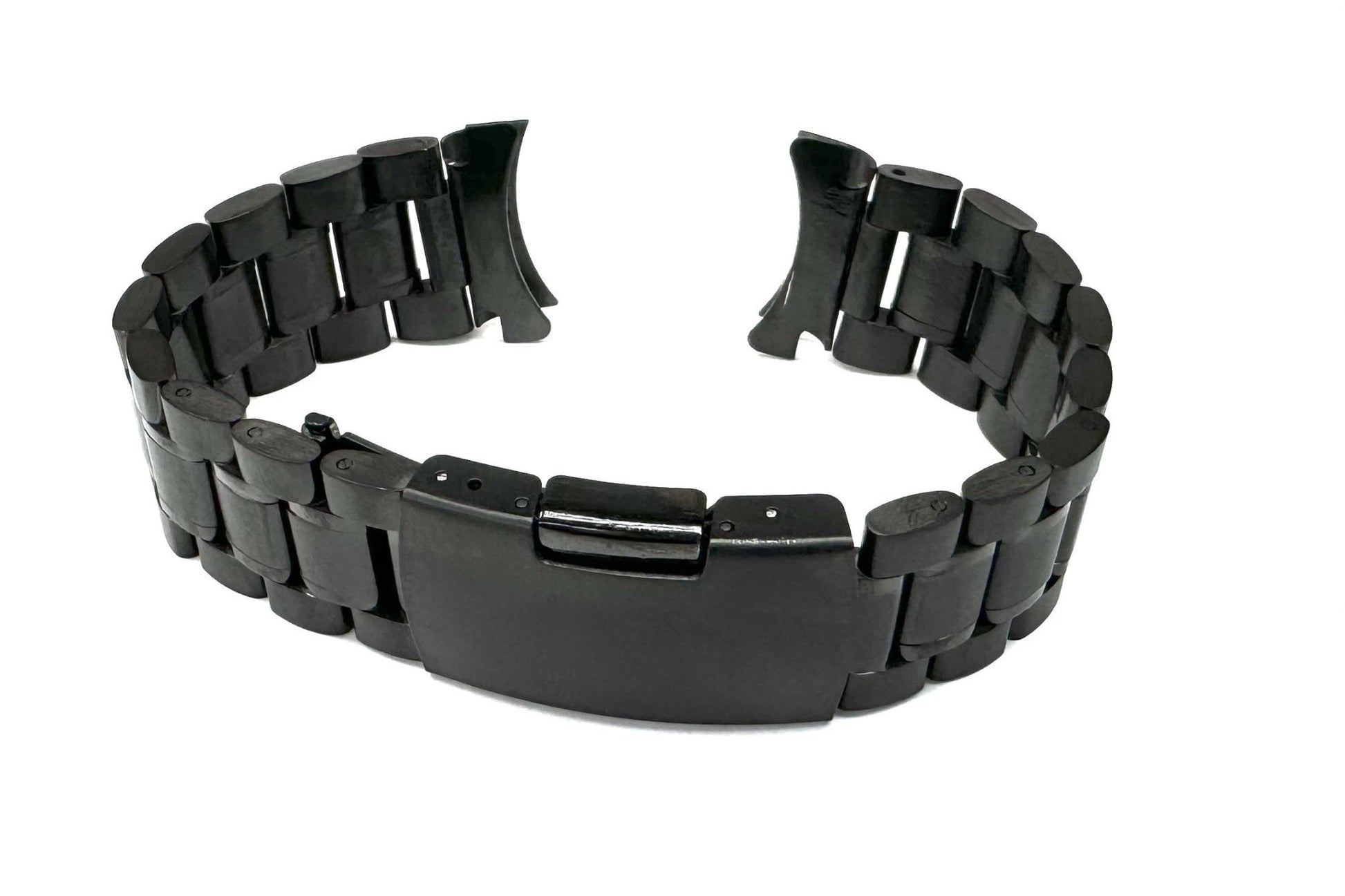 20mm Curved - End Black Oyster Style with 2 - Line Textured Stainless Steel Watch Band - Universal Jewelers & Watch Tools Inc.