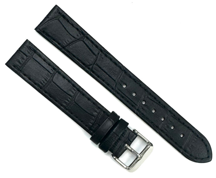 Genuine Leather Alligator Grain Watch Band, Black, Flat 18mm