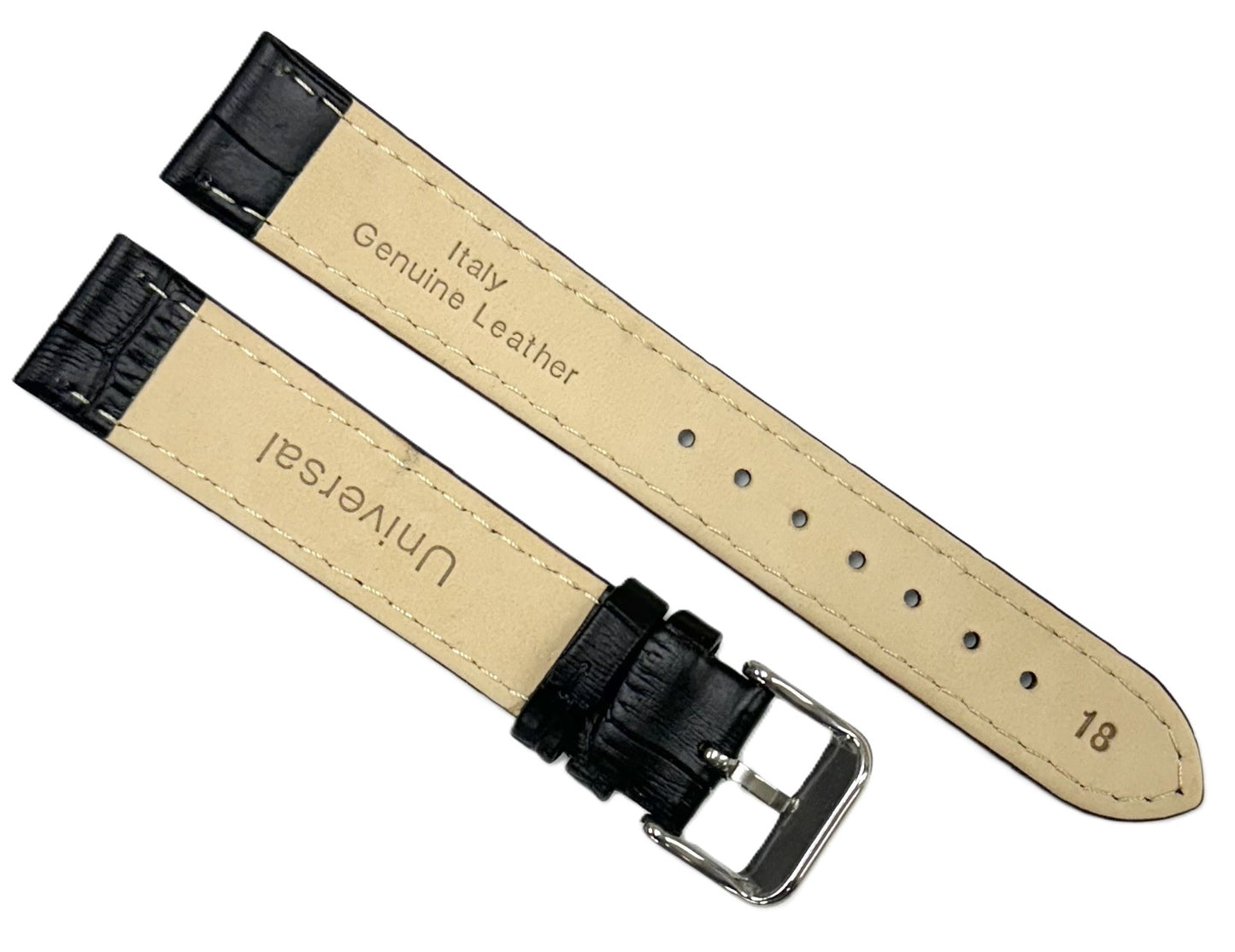 Lot of 6 Watch Bands Genuine Leather Alligator Grain Black, Flat 18mm