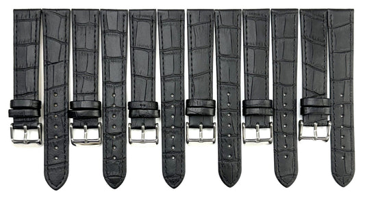 Lot of 6 Watch Bands Genuine Leather Alligator Grain Black, Flat 20mm - Universal Jewelers & Watch Tools Inc.